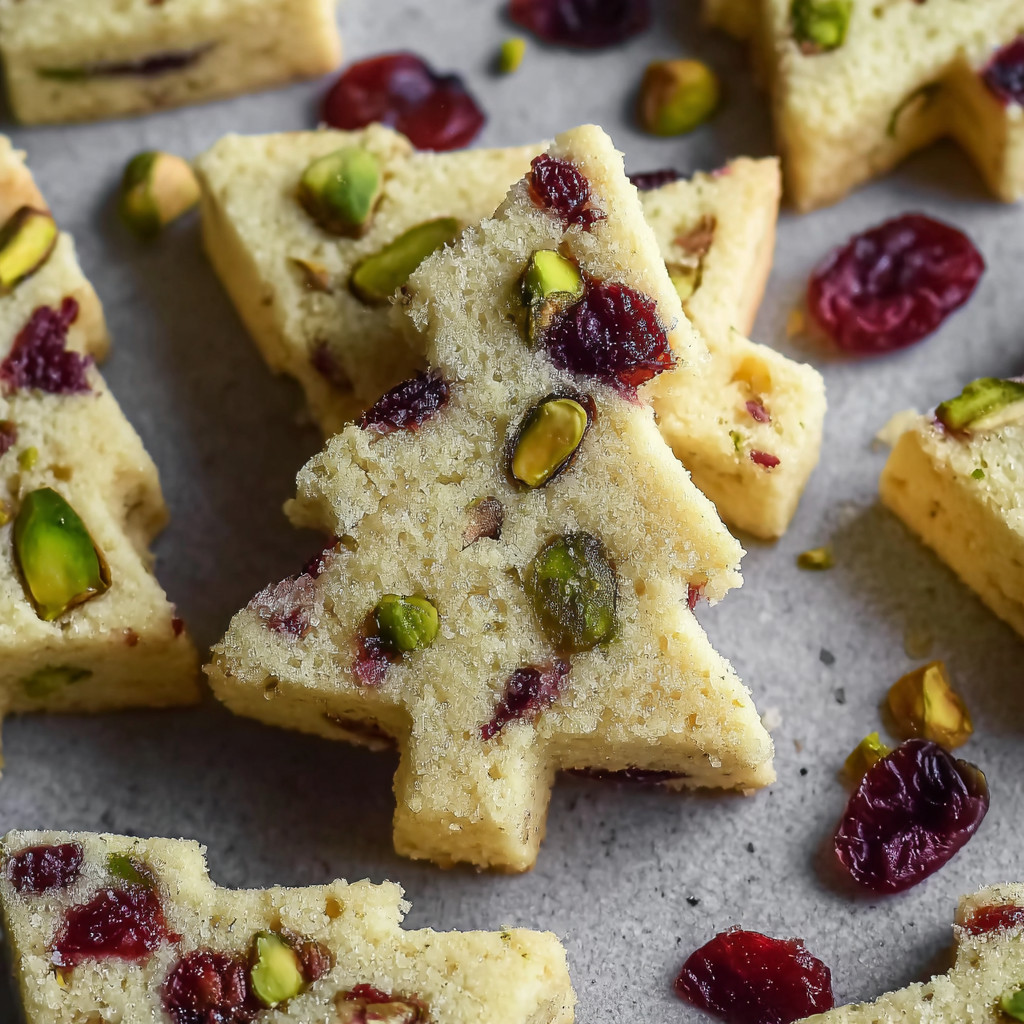 Eine Tafel mit einer Platte, auf der verschiedene Teigwaren in Form von Baumkronen und anderen geometrischen Formen aufgeteilt sind.