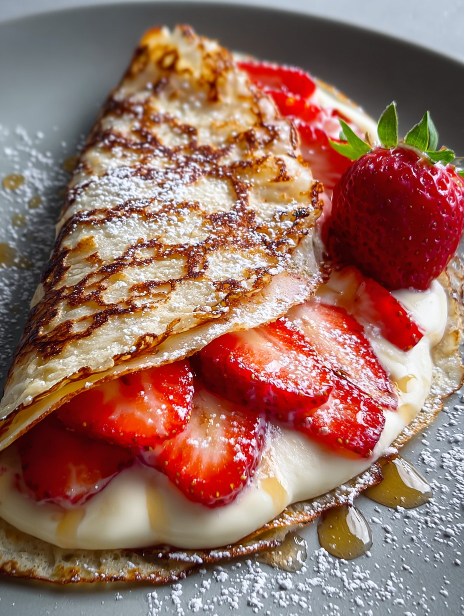Eine Strawberry-Creme-Pastries mit Strawberries und Zucker auf einem Teller.