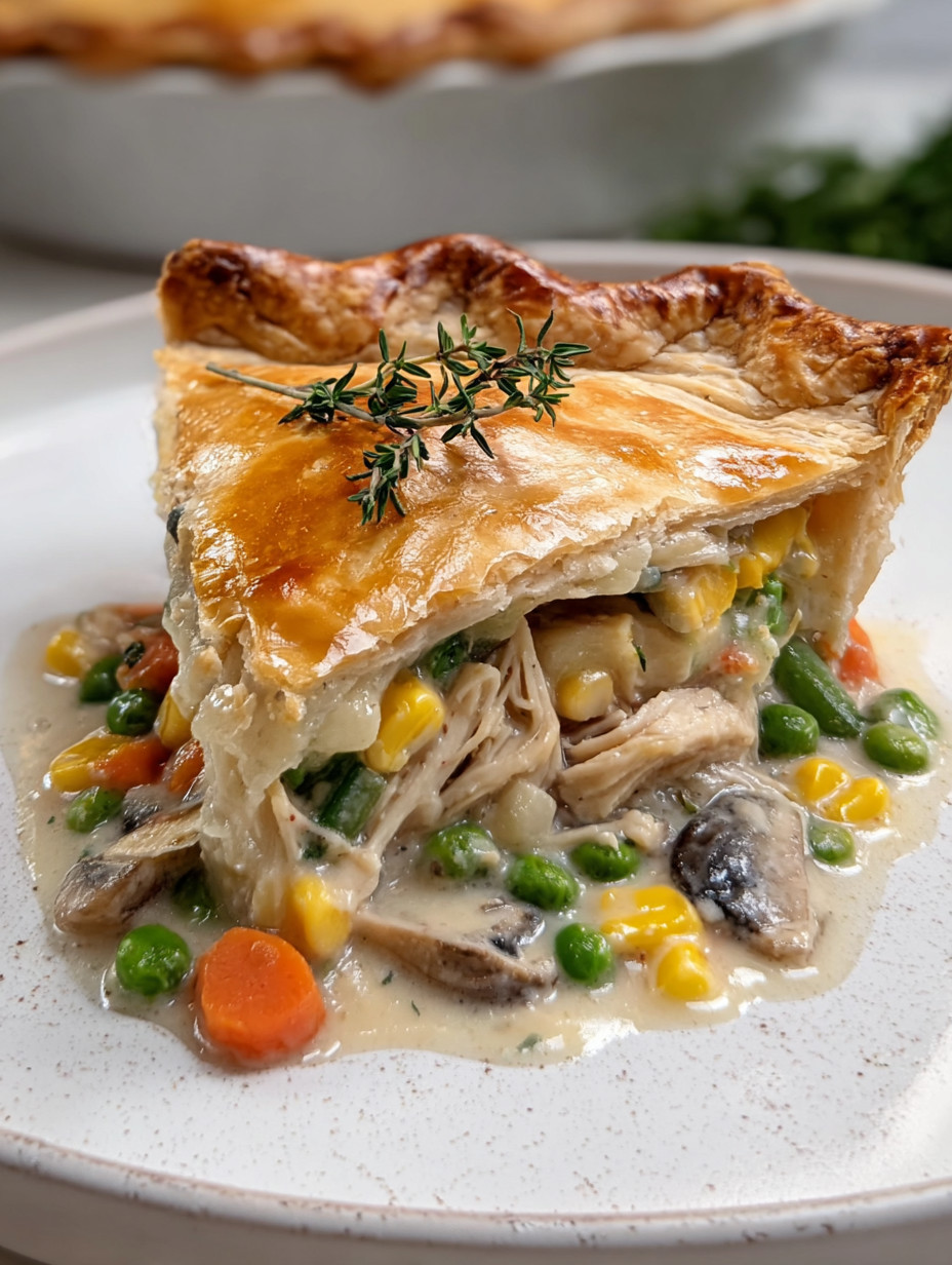 Ein Pie mit Kartoffeln, Zwiebeln und Karotten auf einem Teller.