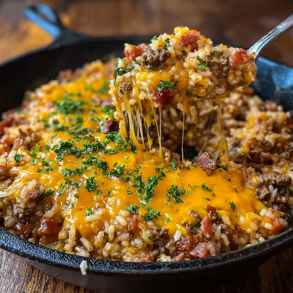 Ein Schmelztopf mit Rice und Käse.