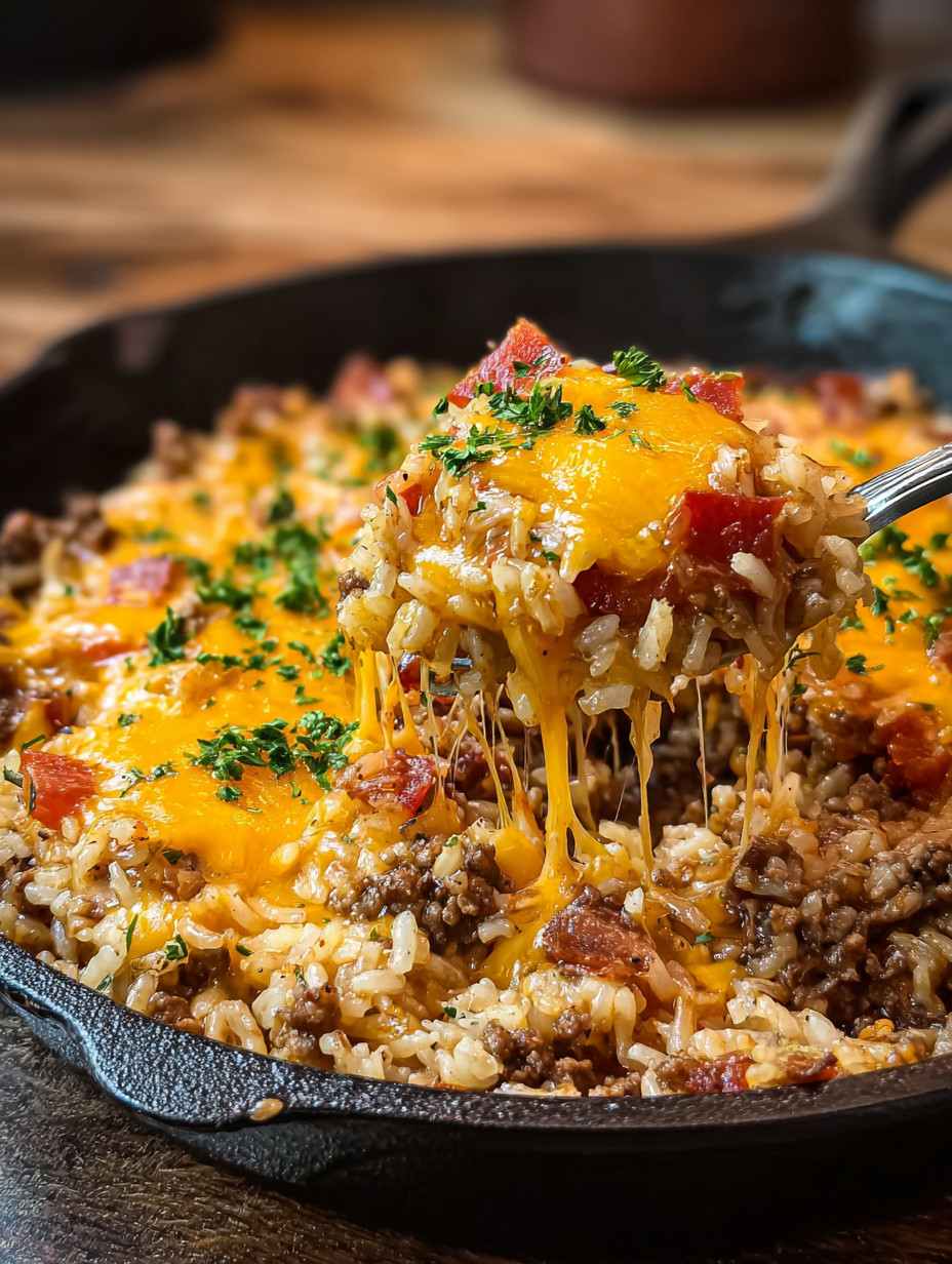 Ein Schmelztopf mit Rice und Rindfleisch.