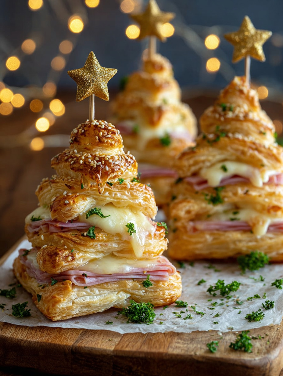 Eine Schicht aus Sandwiches, die mit Käse und Salat garniert sind, auf einem Teller.