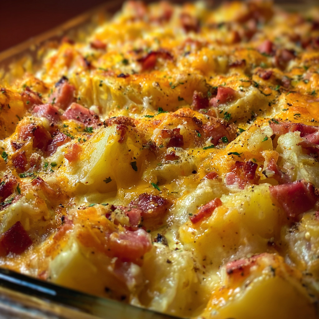 Eine Schüssel mit Käse- und Kartoffelkräutchen, die in einem Glas mit einer Schicht aus Käse und Kartoffeln serviert werden.