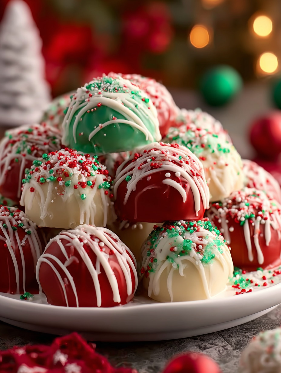 Eine Platte mit tausenden von Weihnachts-Kugelchen, die in Farben wie Rot, Grün, Blau und Weiß gefärbt sind.