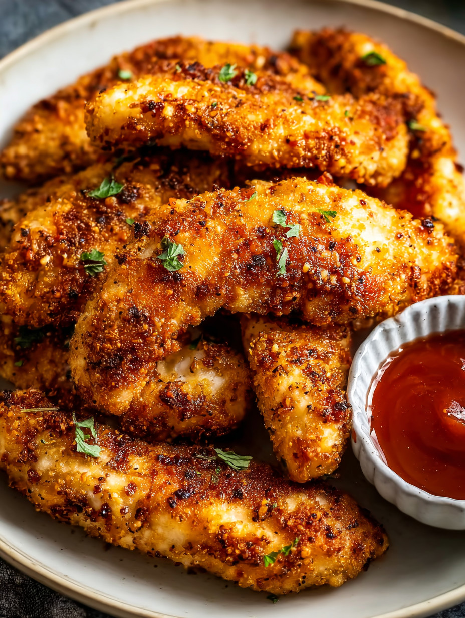 Eine Platte mit frisch zubereiteten Chicken-Wingstücken, die in einem weißen Behälter mit Ketchup serviert werden.