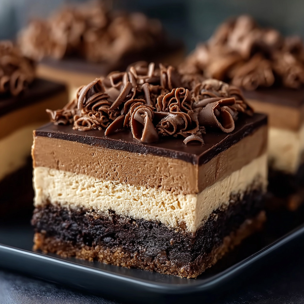 Eine Schokoladencake mit Schokoladenglasur und Schokoladengarnelen auf einem Teller.