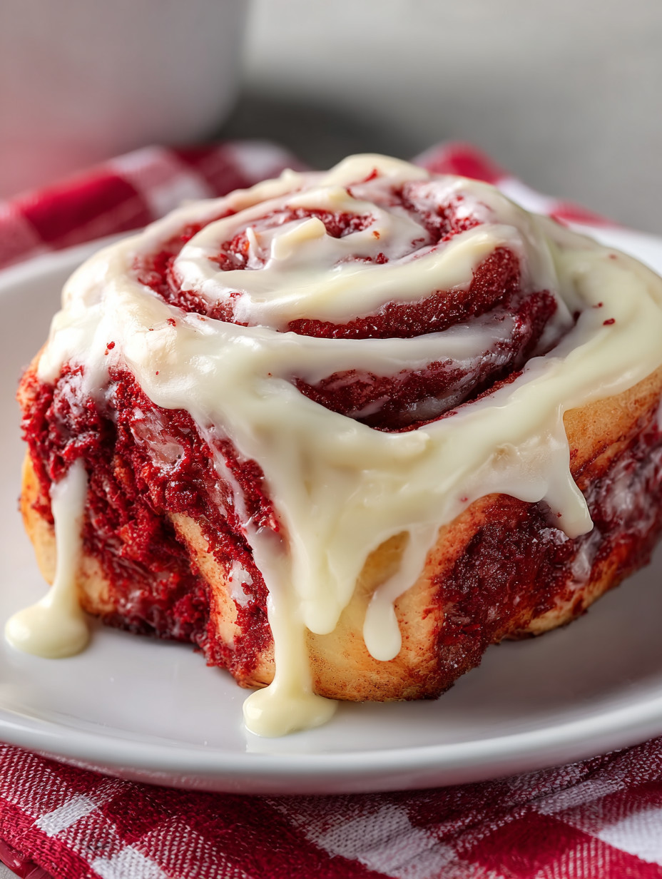 Ein weißer Teller mit einem Stück Kuchen, das mit Rot und Weiß gefärbt ist.