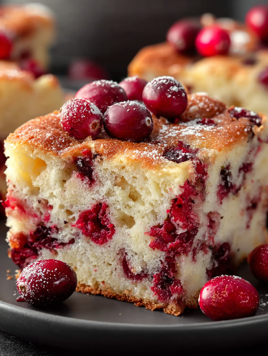 Eine Tafel mit einem Stück Kuchen, der mit Zimt und Beeren bestreut ist.