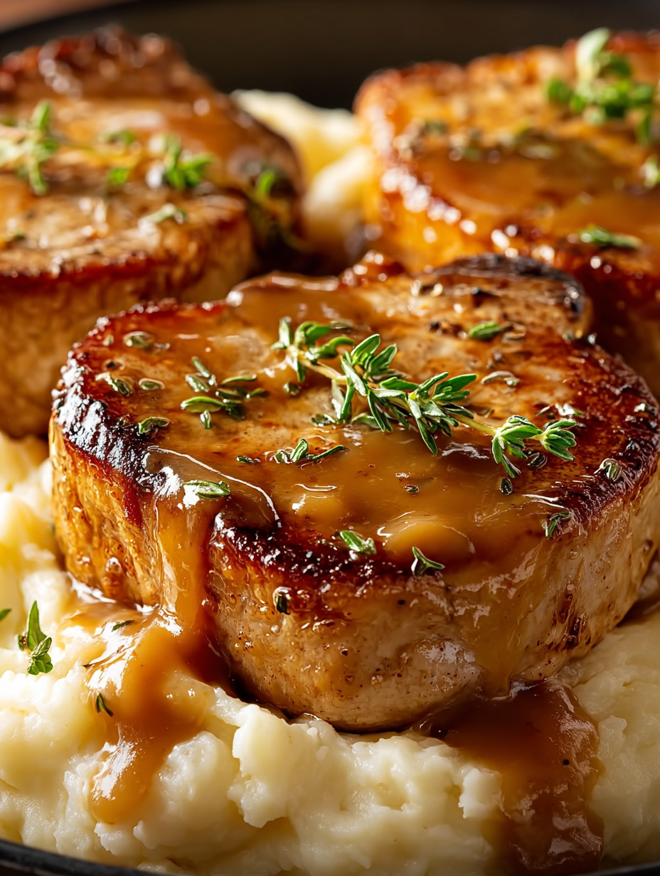 Eine Schüssel mit gegrillten Steaks, die mit Sauce und Kräutern garniert sind.