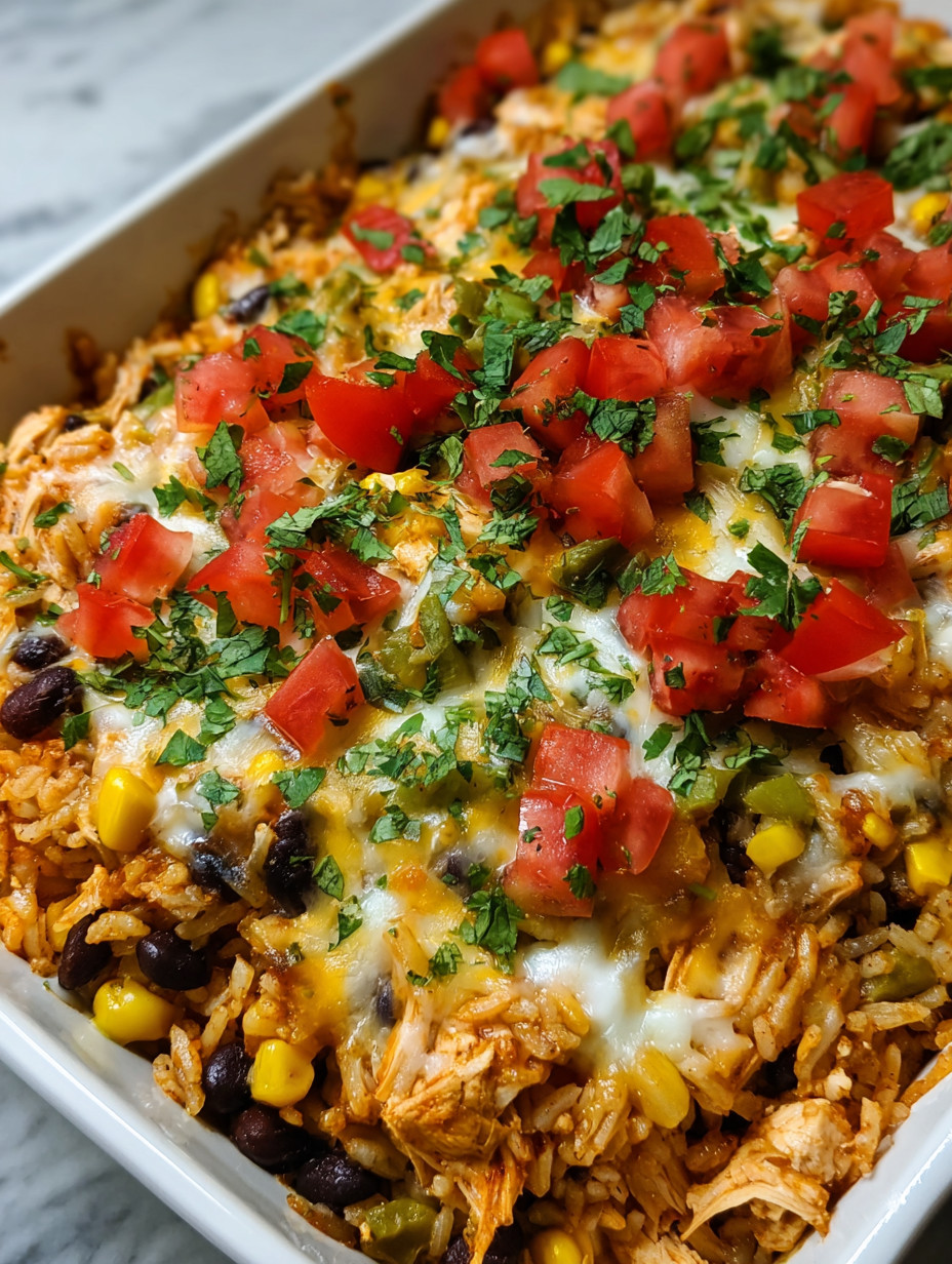 Ein weißer Teller mit einer Mischung aus Kartoffeln, Tomaten, Koriander, Beans und Chicken.