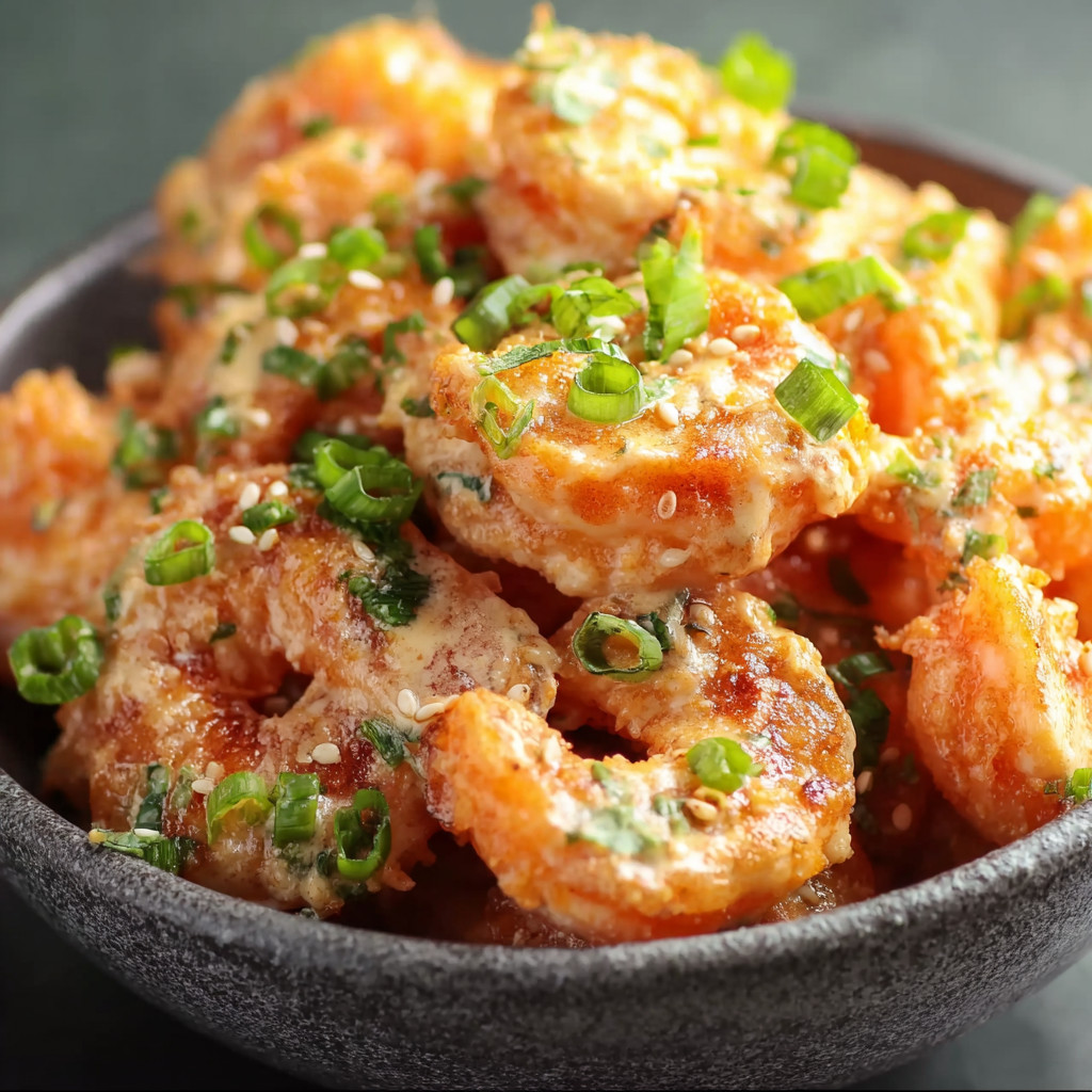 Ein Schmelztopf mit gegrillten Shrimp und Zwiebeln.