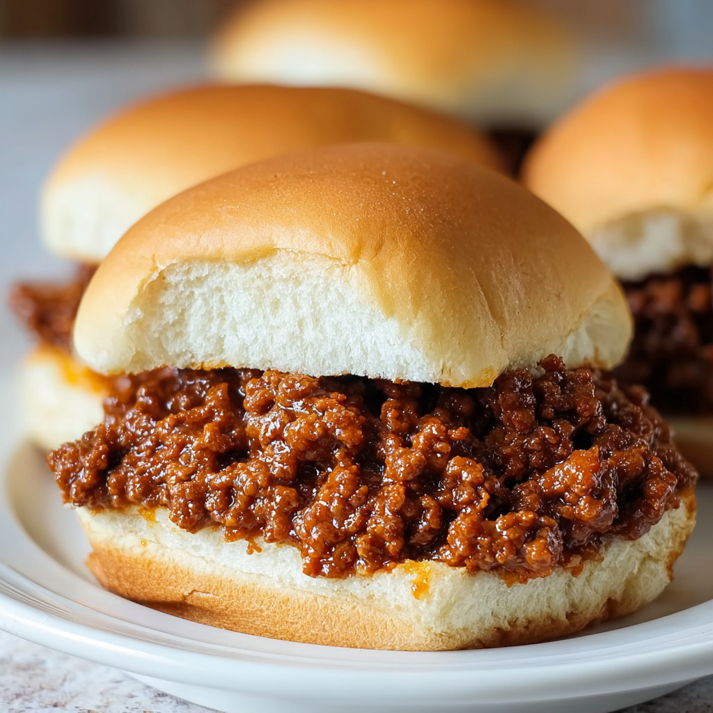 Eine Platte mit vier Sandwiches, die alle mit Chili belegt sind.