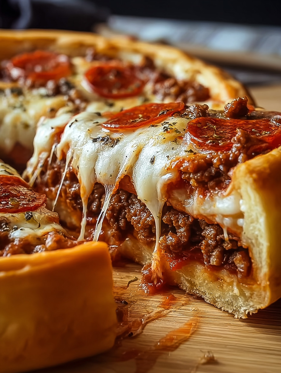 Ein Pizza mit Tomaten und Käse auf einem Tisch.