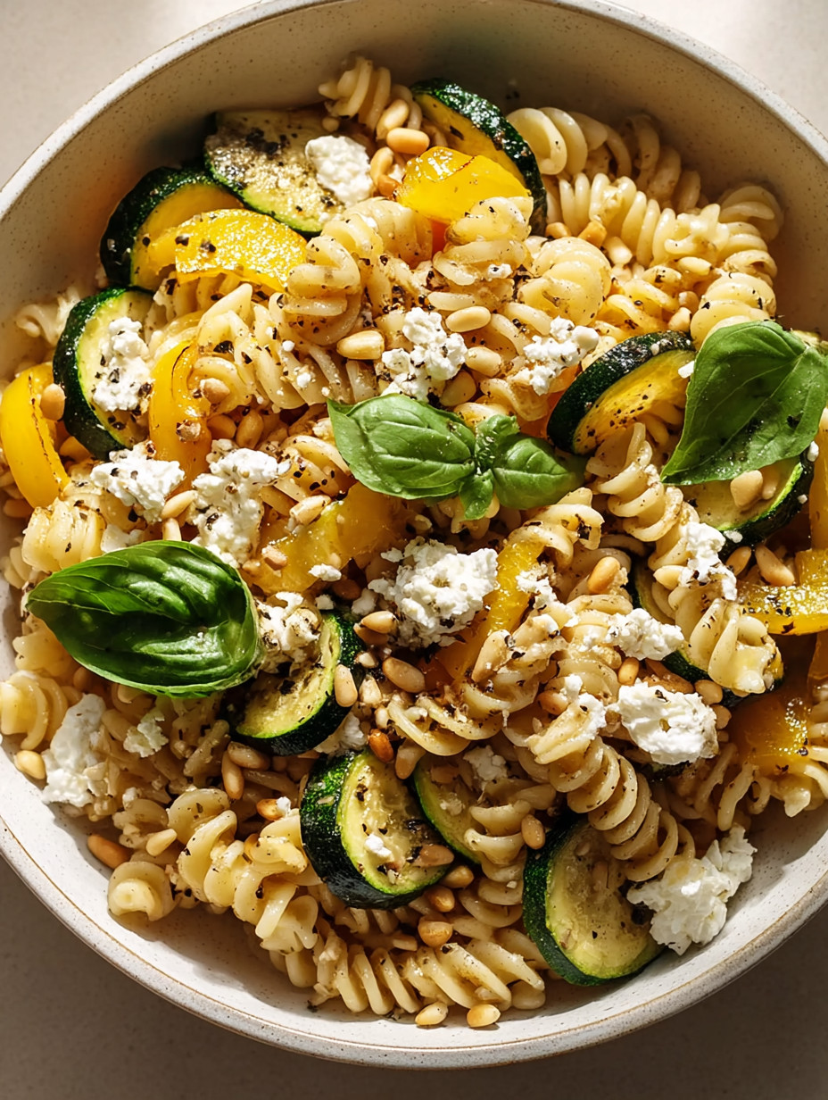 Ein Bogen Zucchini, eine Schüssel Pasta und eine Schüssel Käse.