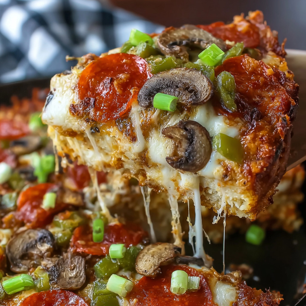Eine Pizza mit vielen Zutaten wie Tomaten, Basilikum, Mushrooms und Pepperoni.