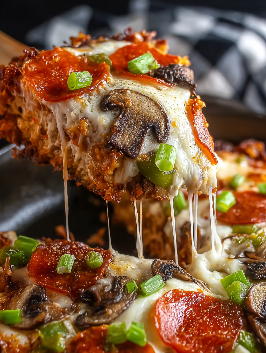 Eine Pizza mit vielen Zutaten wie Pepperoni, Mushrooms, Tomaten und Basilikum.