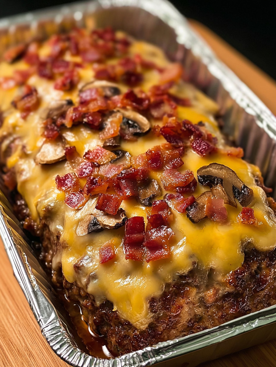 Ein Bacon-Topped-Casserole in einem Aluminium-Behälter.