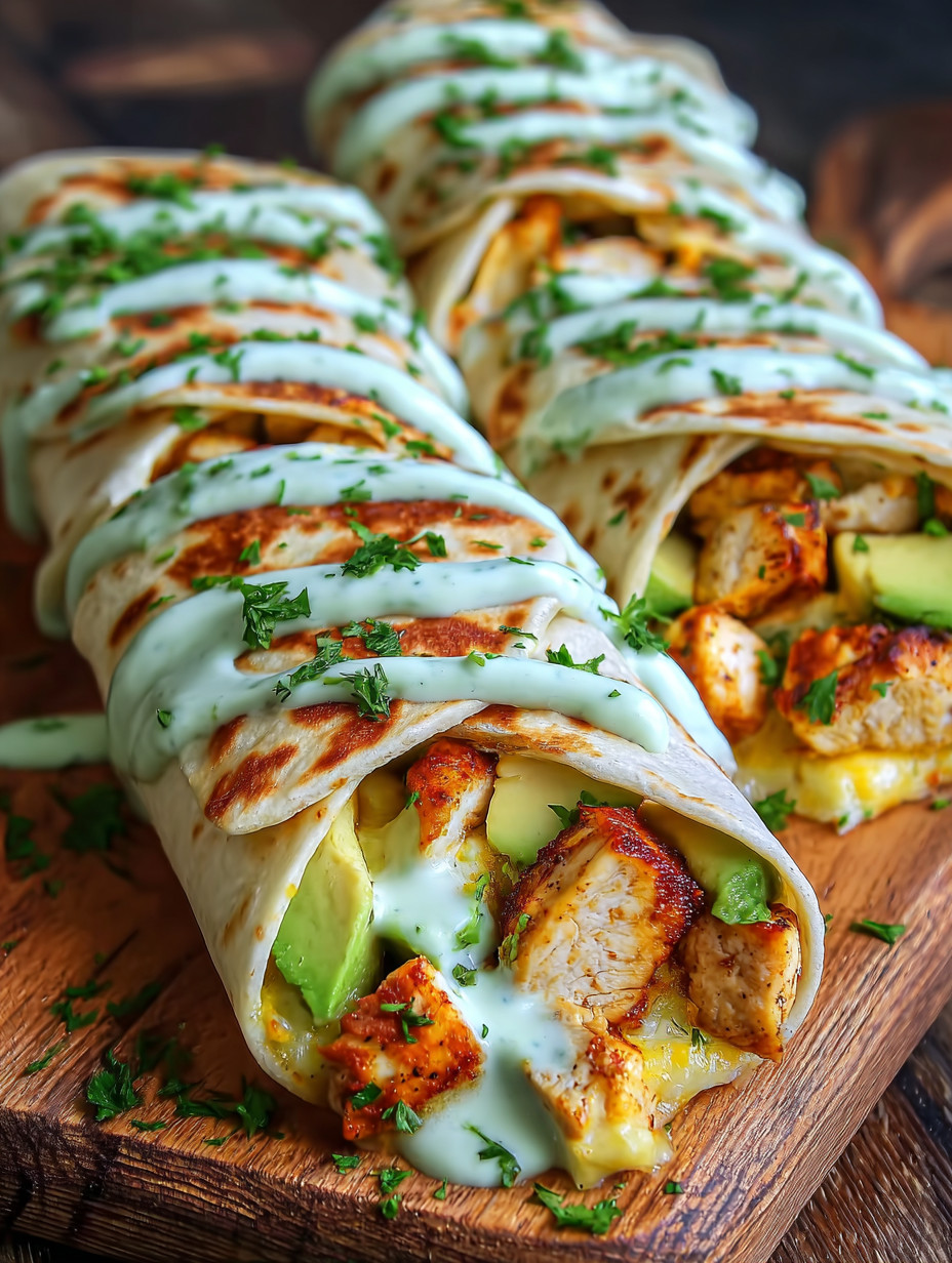 Eine prägnante Bildbeschreibung auf Deutsch lautet: "Ein Taco mit Chicken, Avocado und Mayonnaise auf einem Tisch."