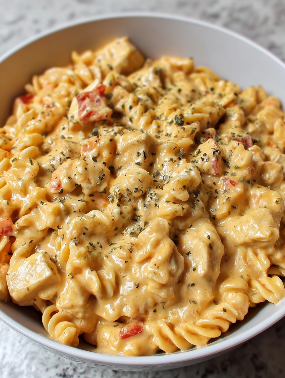 Ein weißer Teller mit Pasta und Käse.