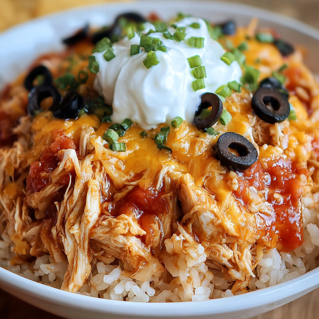 Ein weißer Teller mit Rice und Chicken.