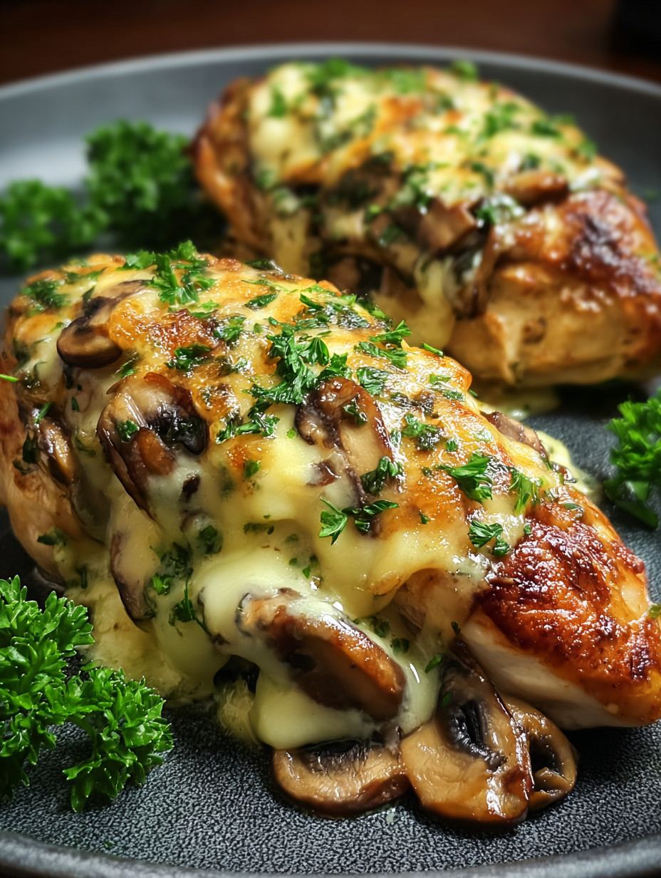 Eine Portion von Chicken mit Mushrooms und Parsley.