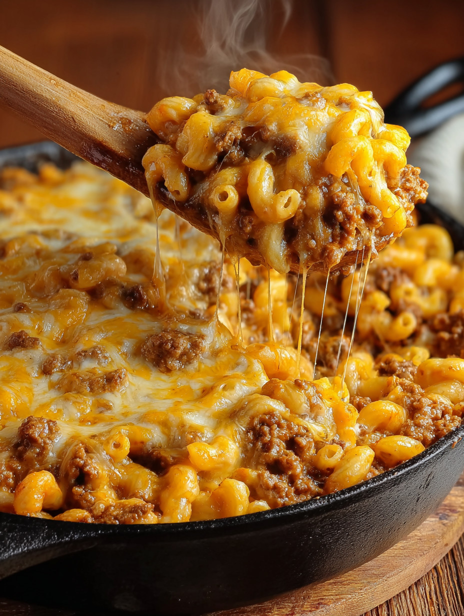 Eine Schüssel mit Macaroni und Käse, die mit einer Gabel gestochen wird.