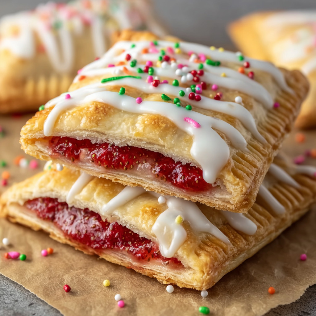 Ein Stück Käsekuchen mit Strawberry-Sauce und Strawberry-Süßigkeiten auf einer Tasse.