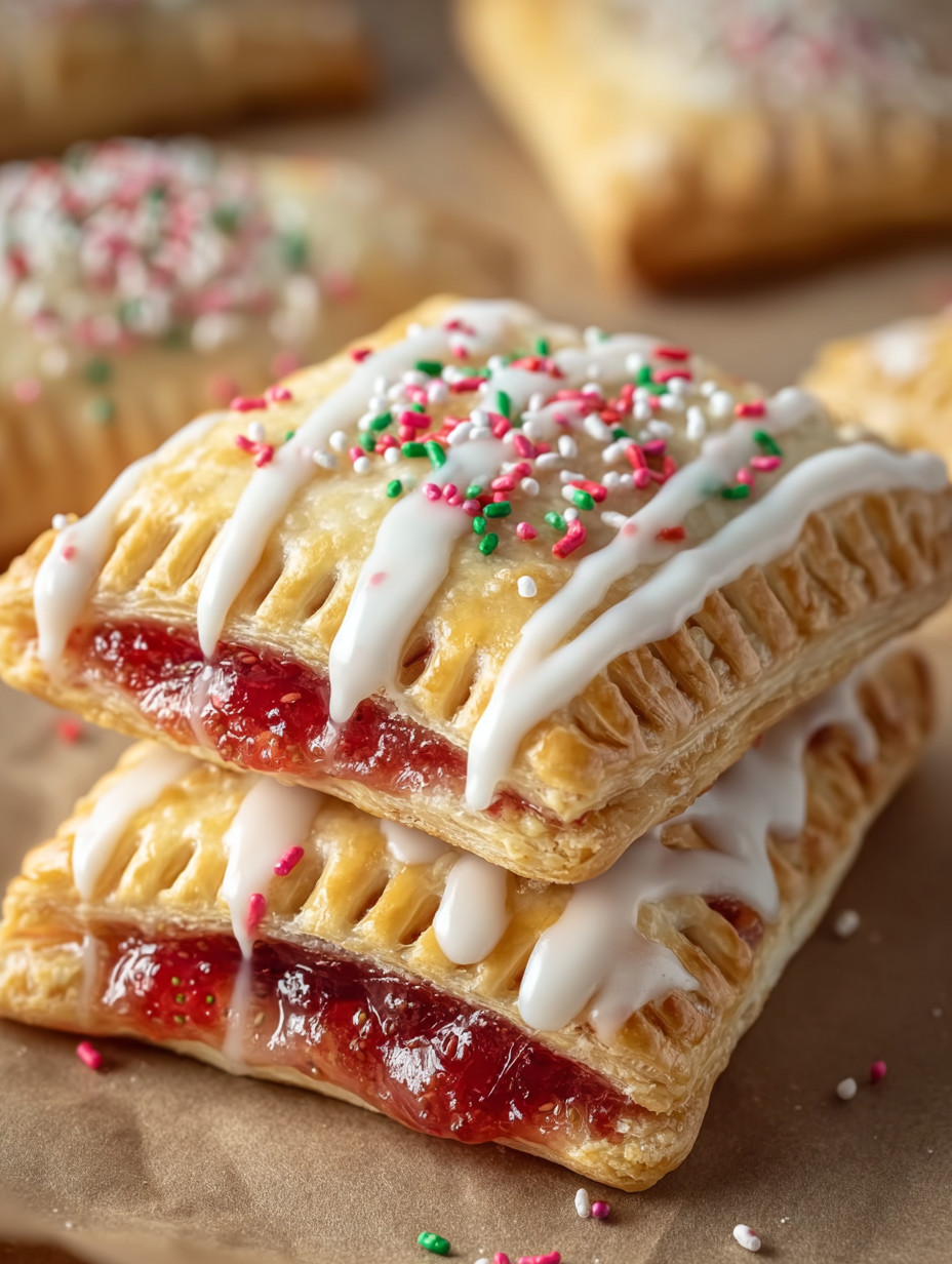 Ein Puff pastry mit einer Schicht aus Beeren und Sahne.