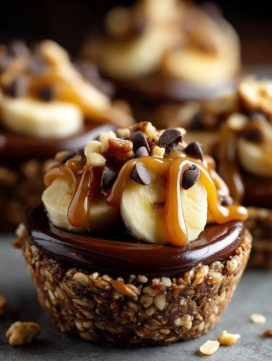 Ein Dessert mit Bananen, Walnuss und Schokolade.