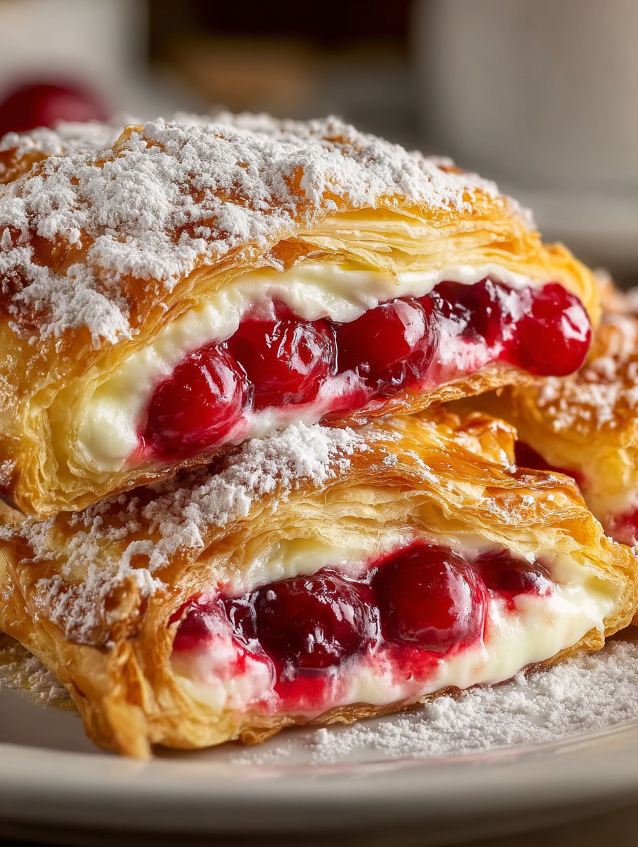 Zwei Stücke von Kugelhupf mit Zimt und Käse, die mit Zucker bestäubt sind.