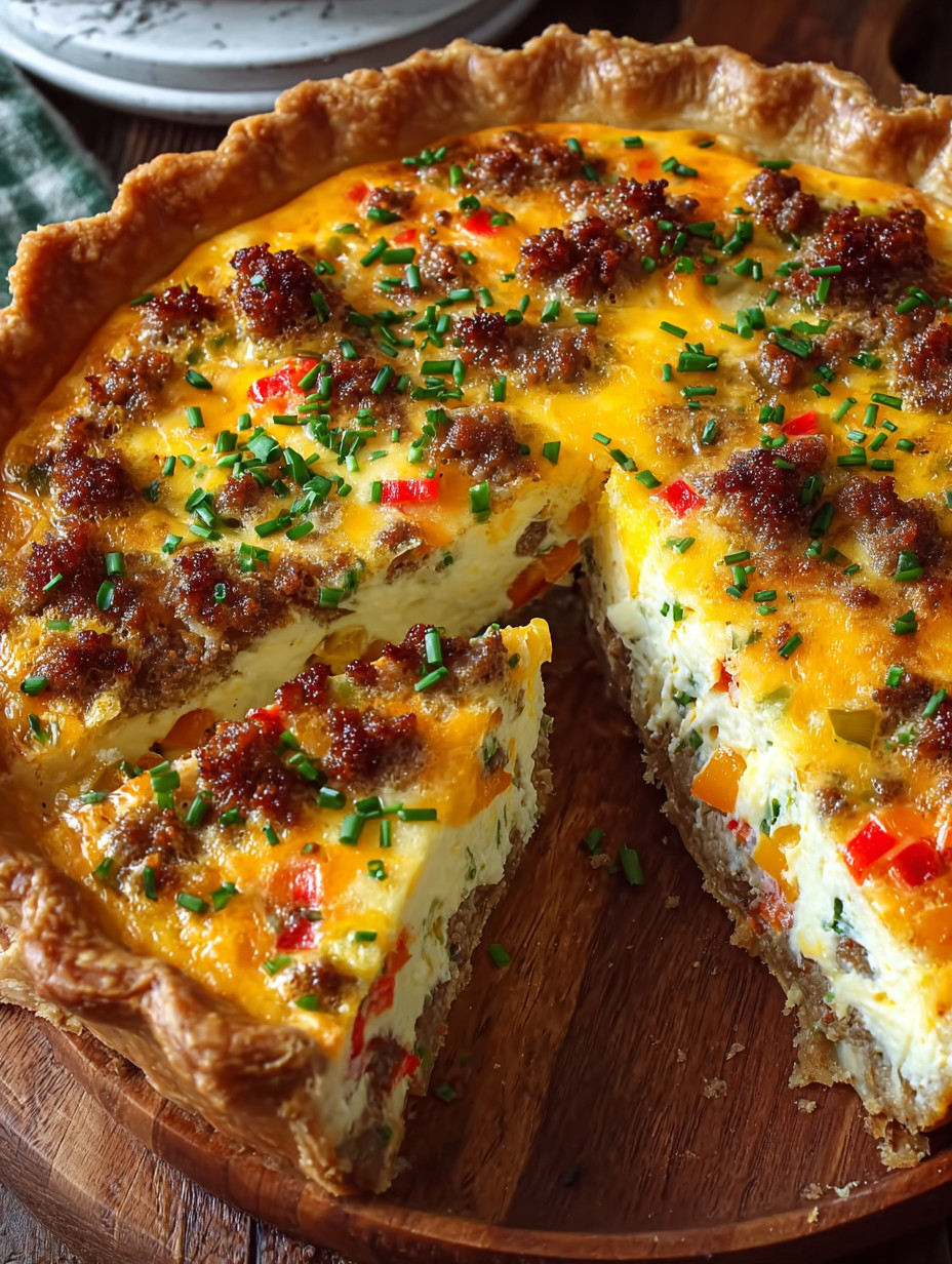 Ein Stück Käsekuchen mit Käse, Zwiebeln und Tomaten auf einem Tisch.
