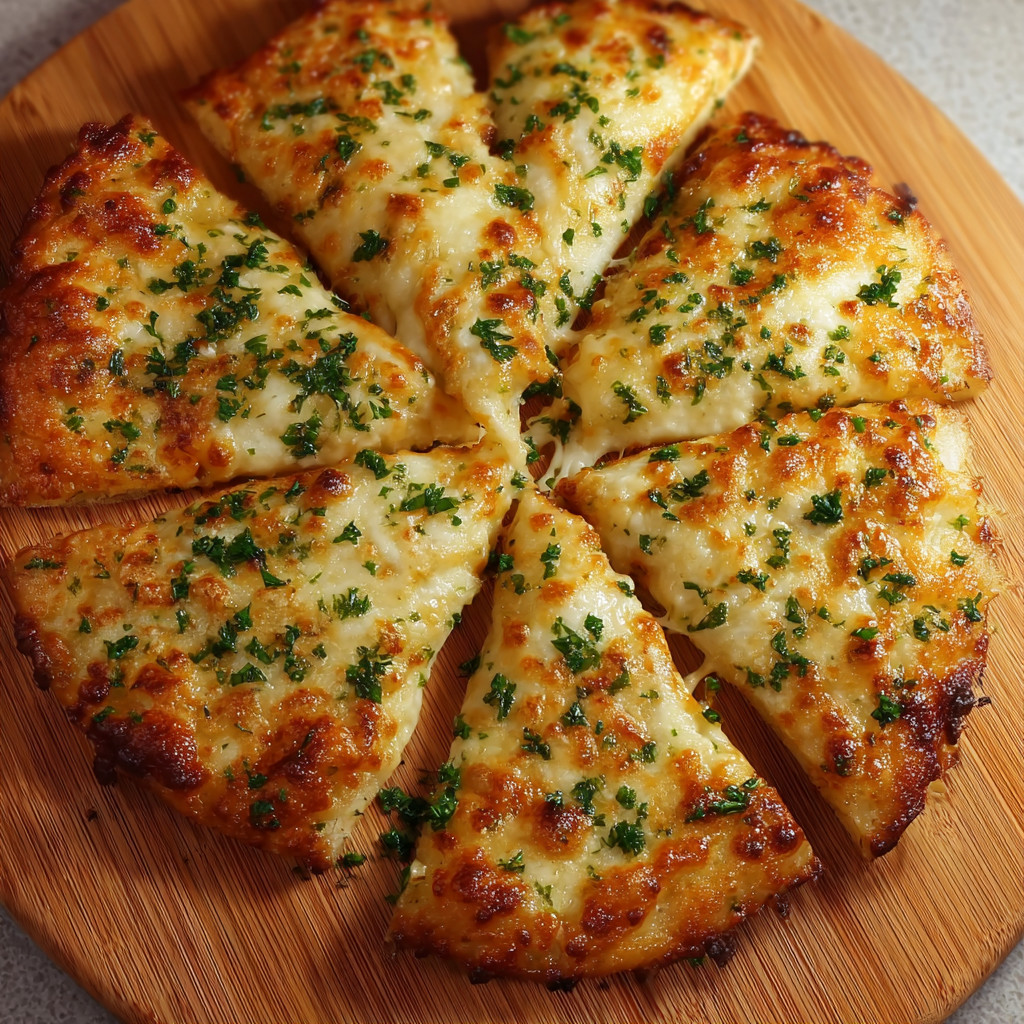 Eine Scheibe Käse mit grünen Zwiebeln auf einer Holzplatte.