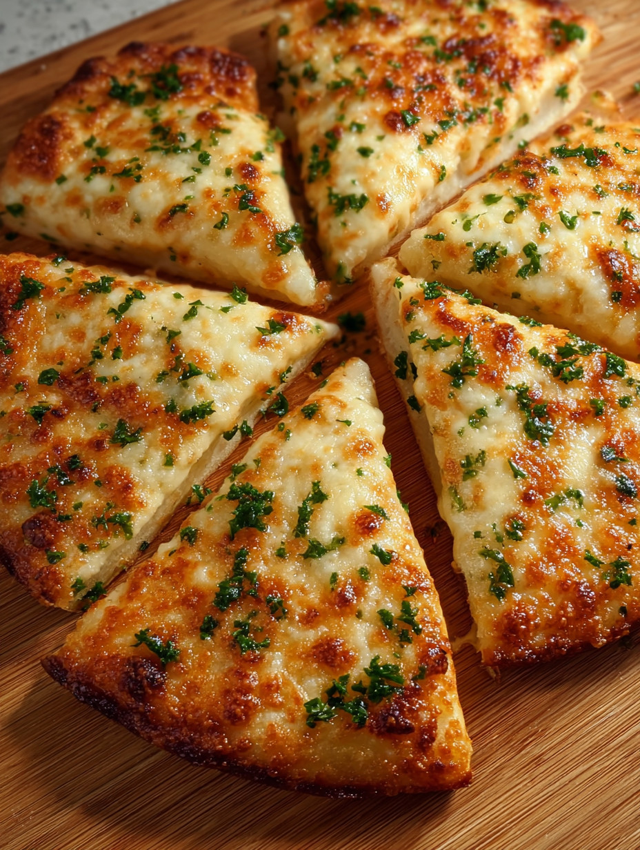 Eine Scheibe Käse mit grünen Zwiebeln auf einer Holzplatte.