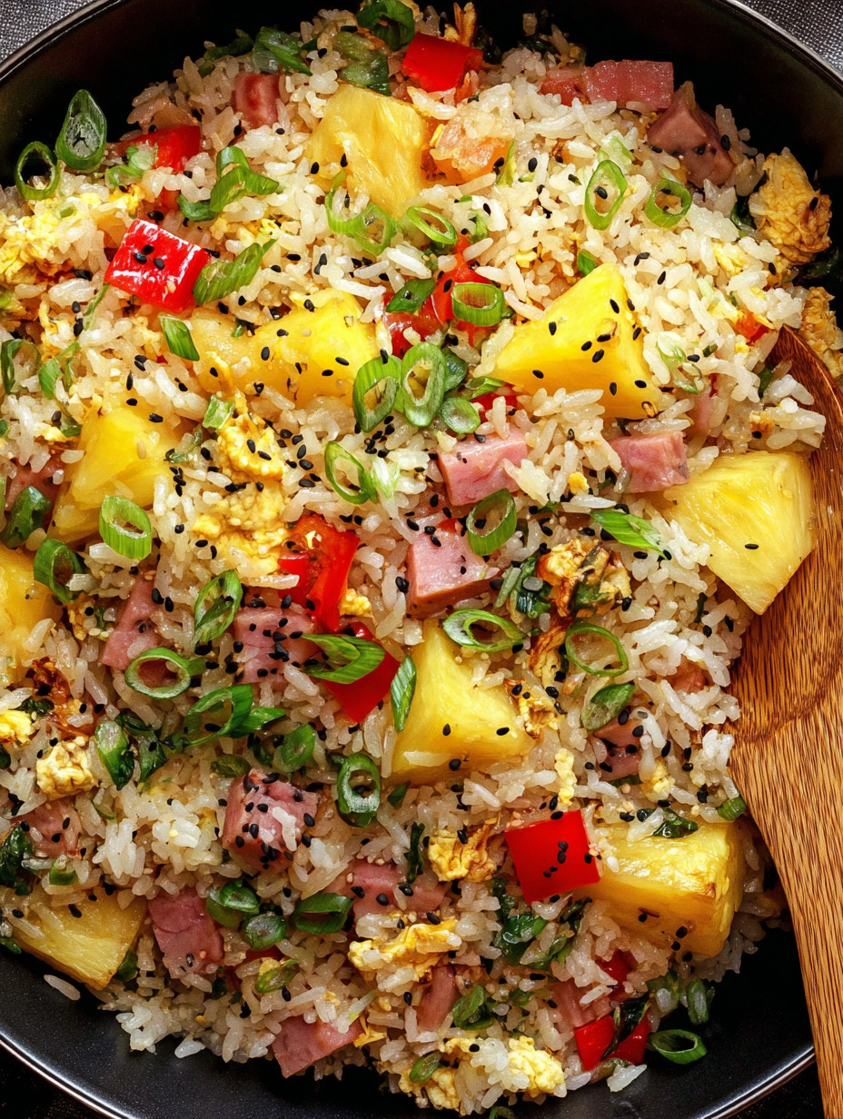 Rice mit Ham, Pineapple und Tomaten.