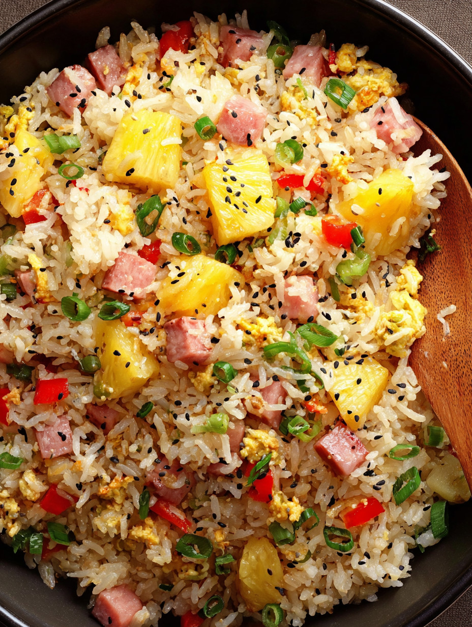 Rice mit Ham, Pineapple und Spinat.