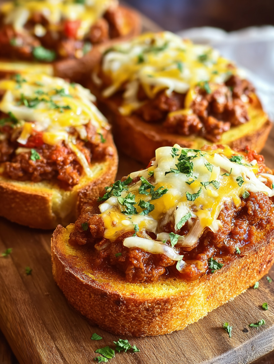 Eine Schüssel mit Chili-Cheese-Sandwiches auf einem Tisch.