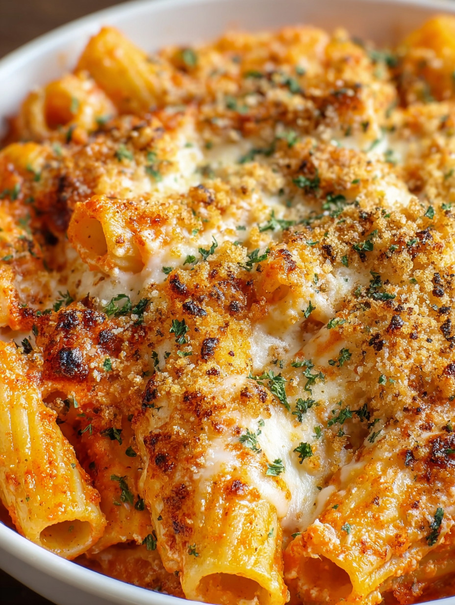 Eine Schüssel mit Penne-Nudelsalat, der mit Parmesan-Käse und Zwiebeln garniert ist.