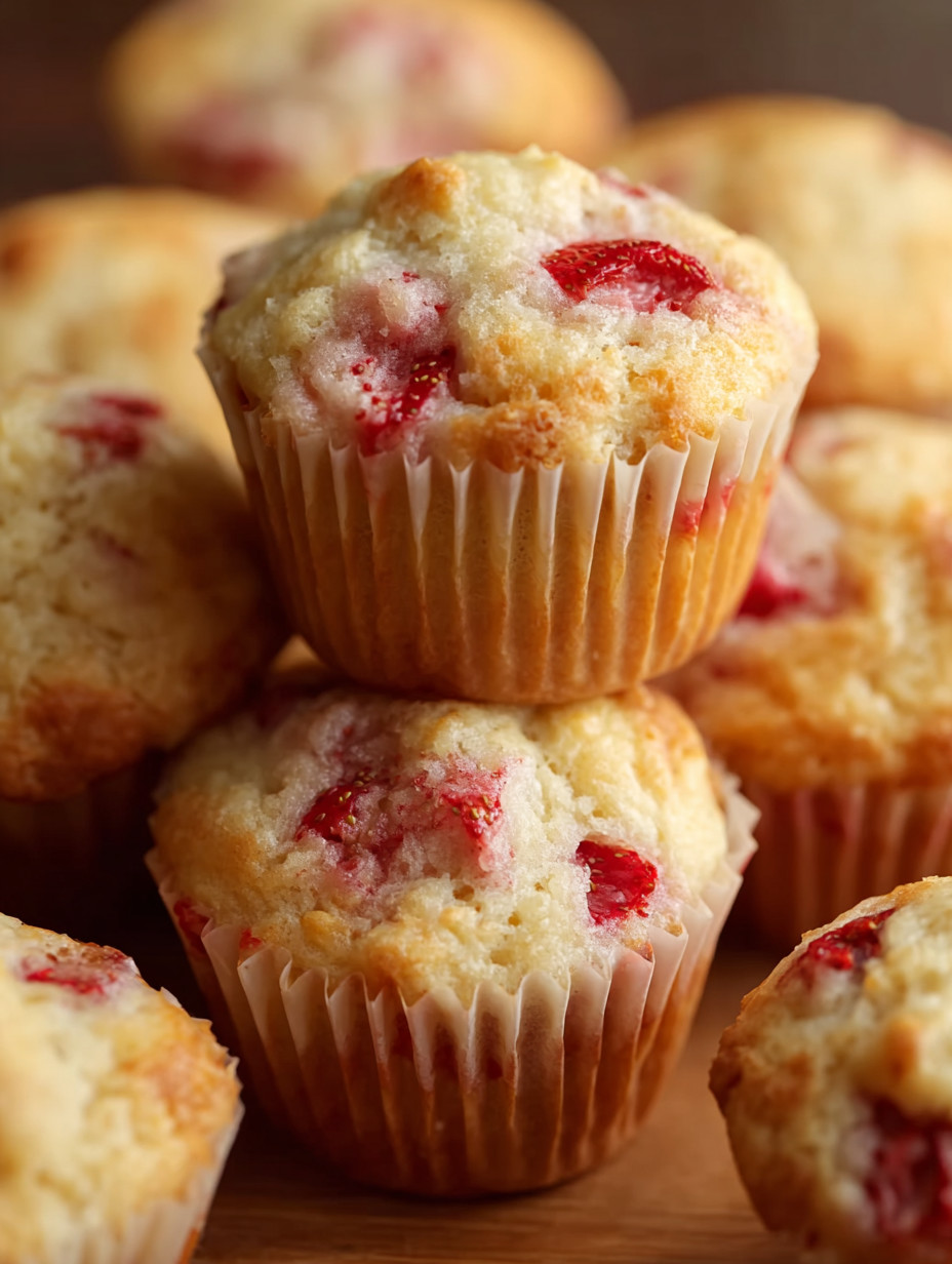Eine Gruppe von Muffins mit einer fruchtigen Zutatenliste, die in verschiedenen Farben und Größen auf einem Tisch liegen.