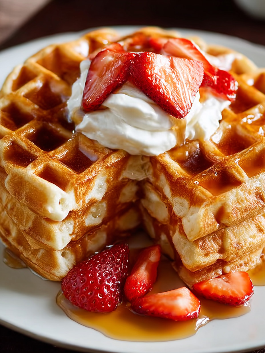 Ein waffelartiges Gericht mit Strawberries und Cream.
