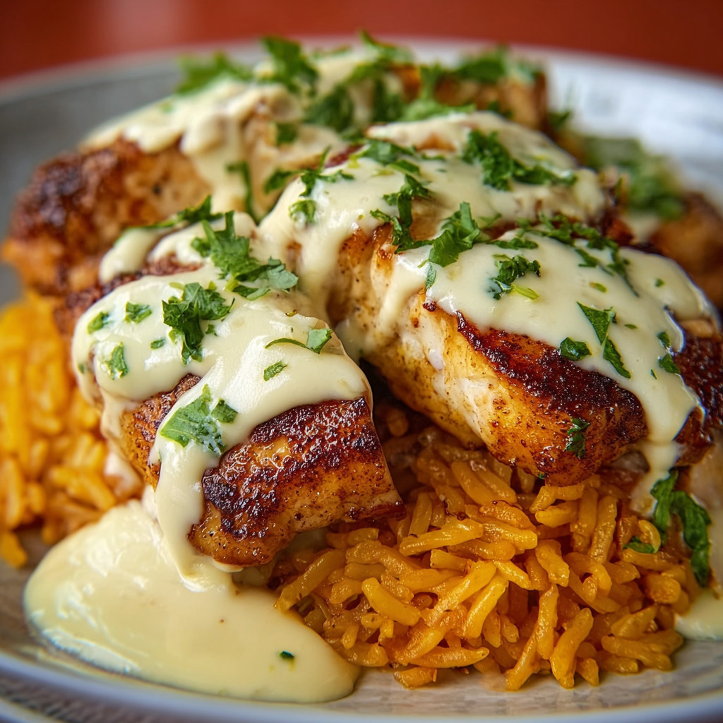 Ein Plate mit gegrilltem Fleisch, das mit Sauce und Kräutern garniert ist.