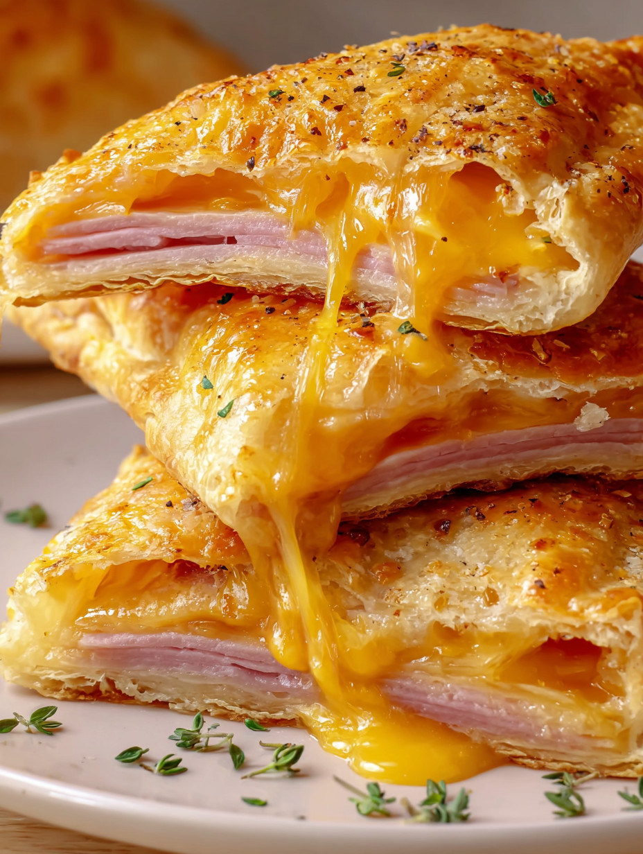 Eine Schicht von Käse und Sauce auf einem Croissant.