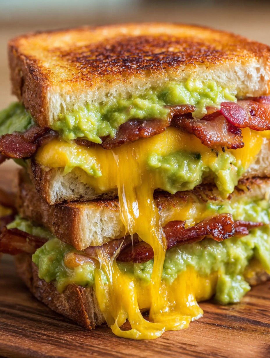 Eine Schicht aus Bacon und Avocado auf einem Brot.