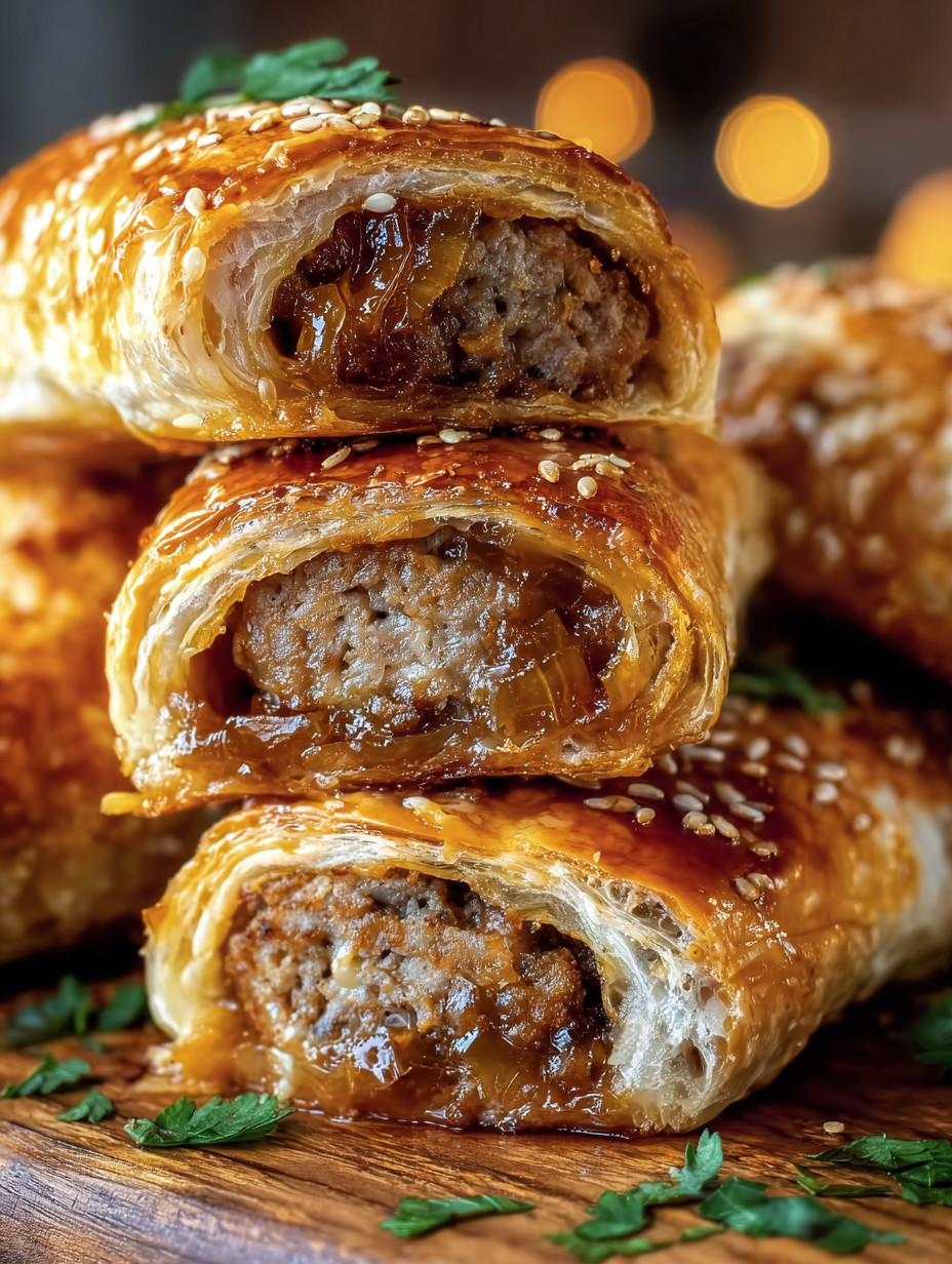 Eine Schicht aus Mehl und Fleisch, die in Scheiben geschnitten und auf einem Tisch aufgetürmt ist.