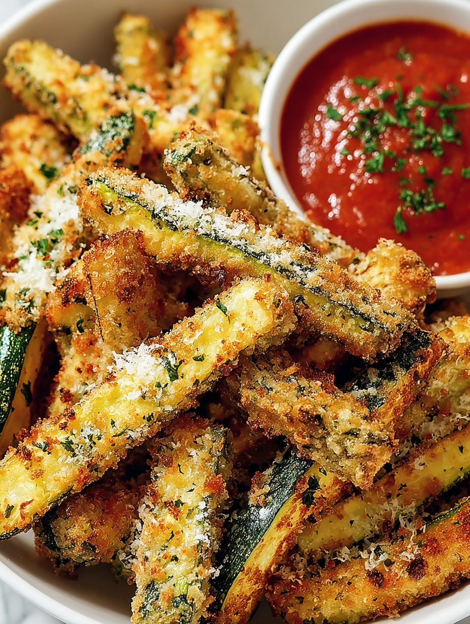 Eine Schüssel mit Zucchini-Streifen und Tomatensoße.