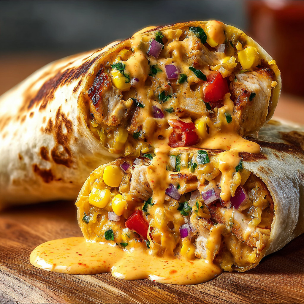 Ein prägnantes Bildbeschreibungstext auf Deutsch lautet: "Ein Sandwich mit Käse, Tomaten, Paprika und Kokosmelasse auf einem Tisch.