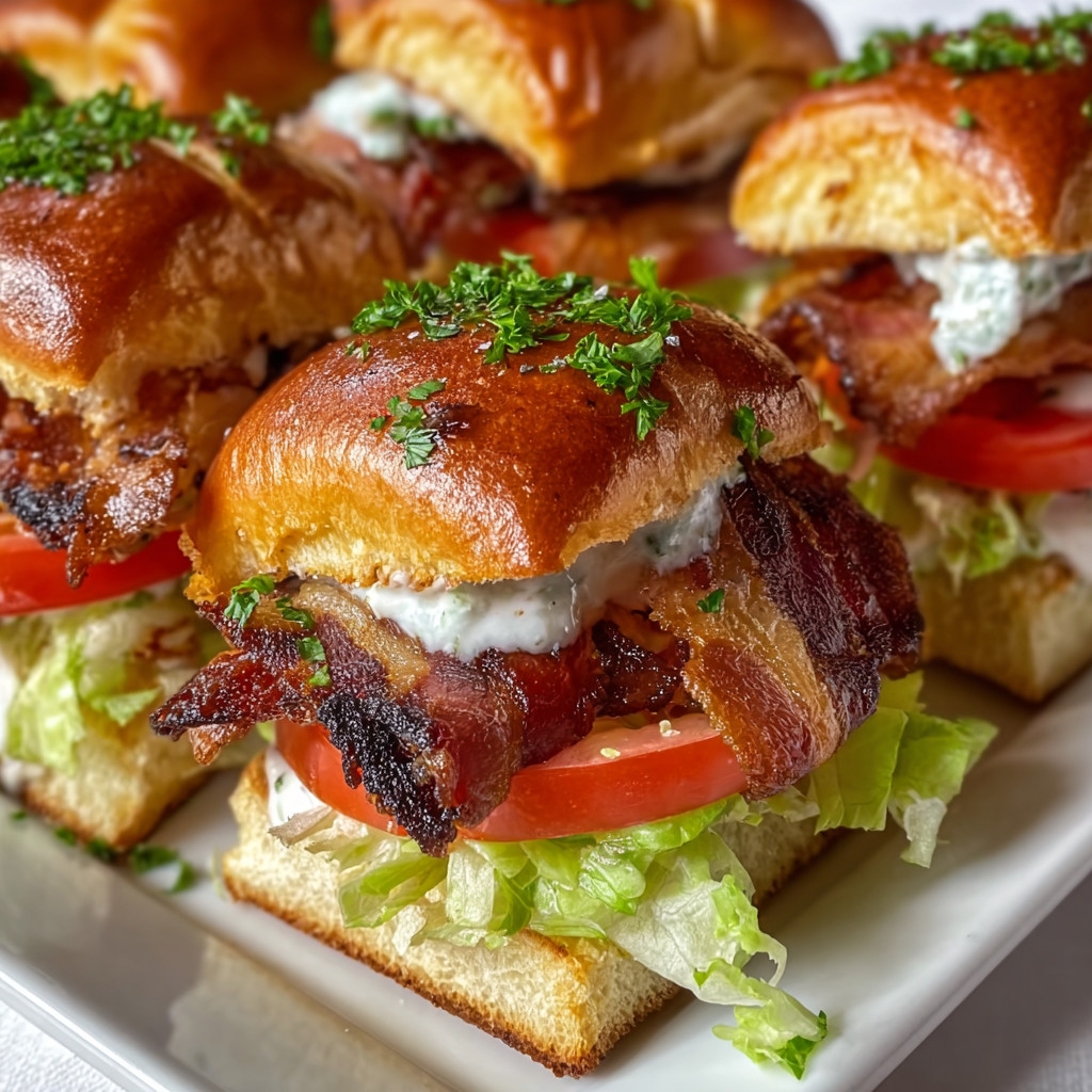 Eine Platte mit sechs Bacon-Burgern auf einem Teller.