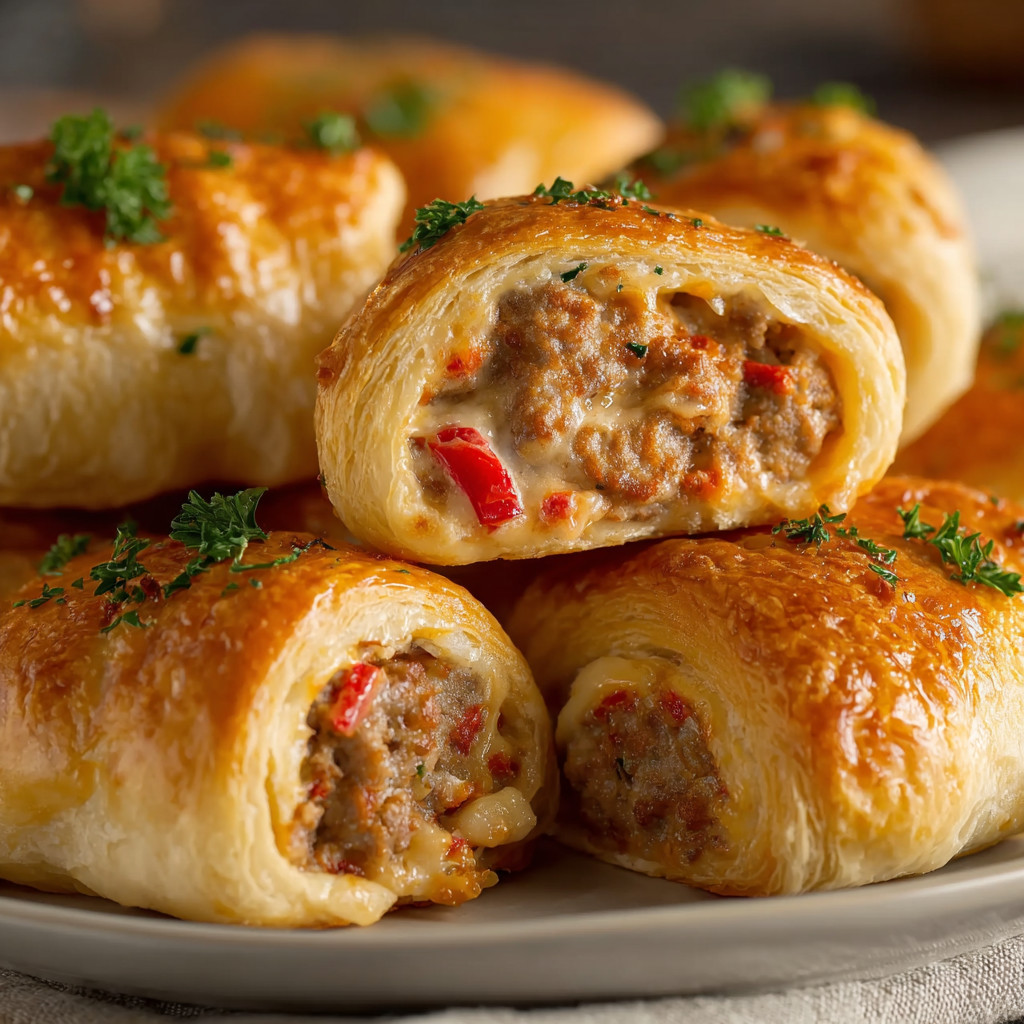 Eine Platte mit sechs Käse- und Kartoffel-Röllchen auf einem Teller.