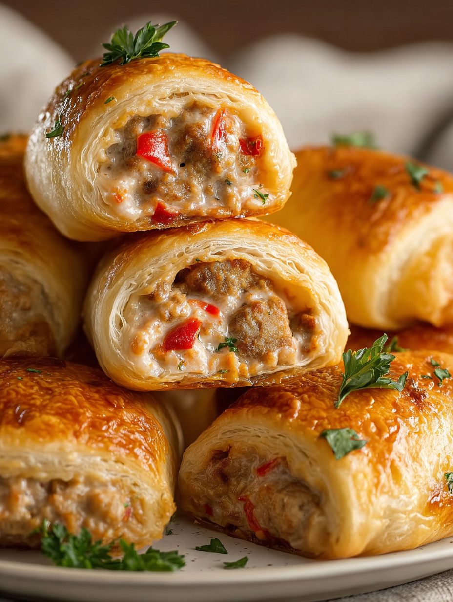 Eine Schicht aus Meatballs und Tomaten auf einem Croissant.