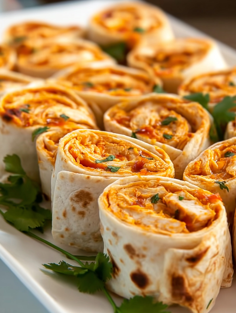 Eine Platte mit verschiedenen Wraps, darunter eine mit Chicken.