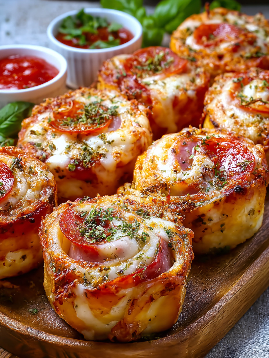 Eine Platte mit Tomaten- und Mozzarella-Rollen, die in einer Sauce serviert werden.